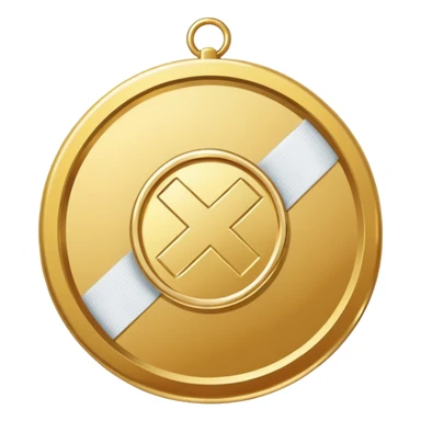 gold medal with bandage and a magnified engraved on it sticker