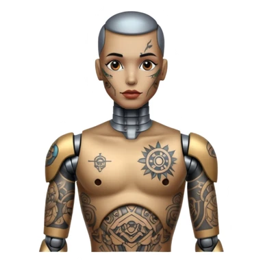 Tatooed robot, tatooes on chest, neck and face sticker