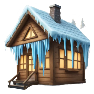 Icicles on a wooden house surrounded by trees  sticker