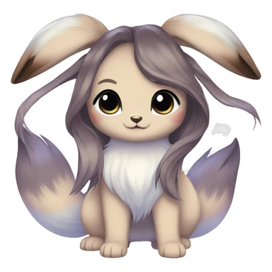 Kawaii Shiny Pastel Eevee with dark brown long emo hair covering her eyes Full Body sticker