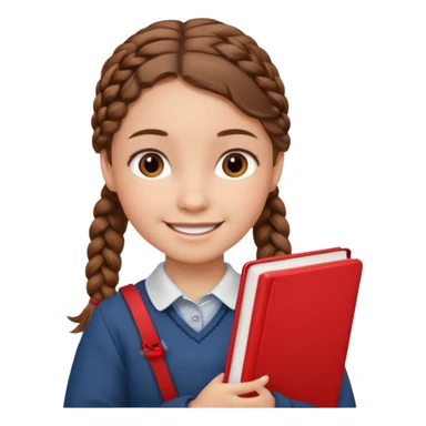 brown braid hair girl kid, student, red book sticker