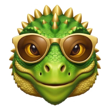 rich capitalist iguana head with golden glossy sunglasses sticker