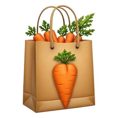 paper shopping bag with carrot inside. Transparent background sticker