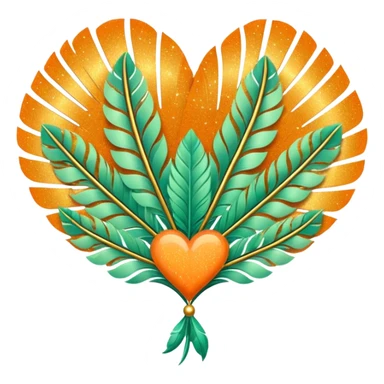 orange glitter heart with art deco pastel green feather fans and decoration in the background sticker