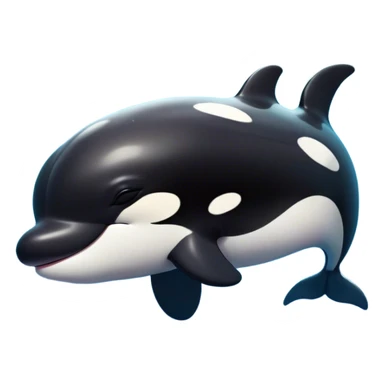 Meme-Worthy Cute Sleeping orca Portrait Emoji, Head resting peacefully with a contented smile, showcasing a smooth black-and-white body with gently drooping fins and eyes softly closed in serene slumber, Simplified yet adorably endearing features, highly detailed, glowing with a soft, drowsy deep-sea light, high shine, relaxed and utterly lovable, stylized with an air of playful oceanic laziness, soft glowing outline, capturing the essence of a sleeping orca that feels destined to become the next viral icon of adorable marine rest! sticker