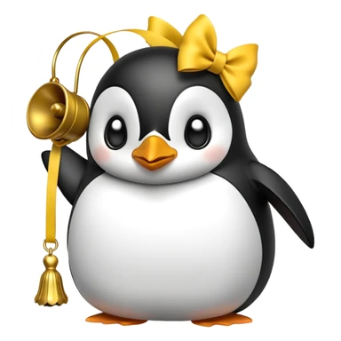Penguin ringing bell yellow head ribbon sticker