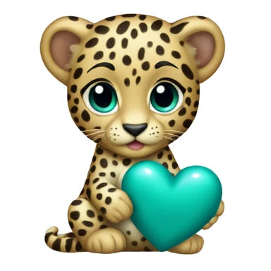 Baby leopard holding a teal heart  sticker
