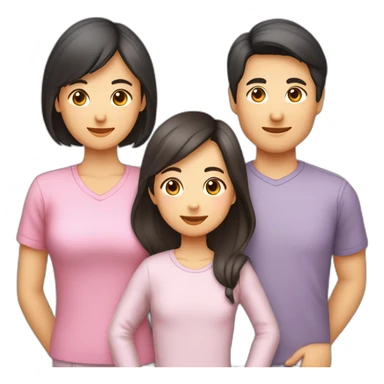 Famille 4 personne 1 fils aîné fille cadette au cheveux long 1 père asiatique 1 mère sticker