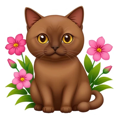 Brown Burmese cat with flowers  sticker
