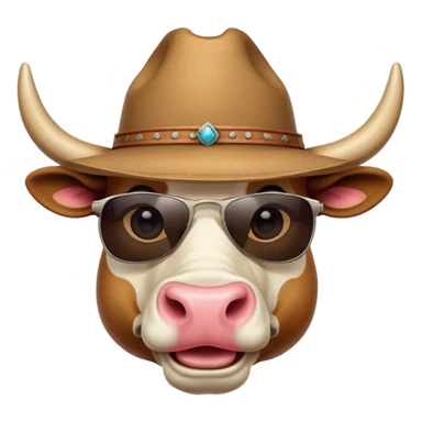 friendly anthropomorphised bull head wearing sunglasses and a cowboy hat sticker