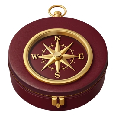 burgundy travel item with  a gold compass in the lower right corner of the emoji in front of travel item sticker