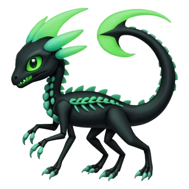 Obsidian-black and neon-glowing-green skeletal Meloetta-Salandit-Gorebyss-Salazzle-Pokémon-Fakémon-creature-fusion-hybrid sticker