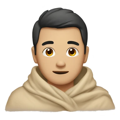 asian man cozy in beige blanket sticker
