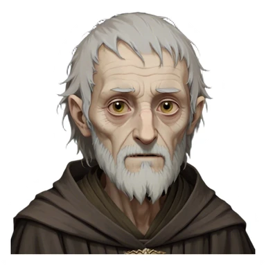 Qyburn from game of thrones, Qyburn is a thin, aging man with a gaunt, almost skeletal face and pale, sallow skin. His wispy gray hair and short, scruffy beard give him an unkempt look, and his cold, calculating eyes make him seem eerily detached. He wears simple, dark robes, lacking the grandeur of a typical maester, as he was stripped of his title for his unethical experiments. His soft-spoken yet chilling demeanor makes him unsettling to those around him. sticker