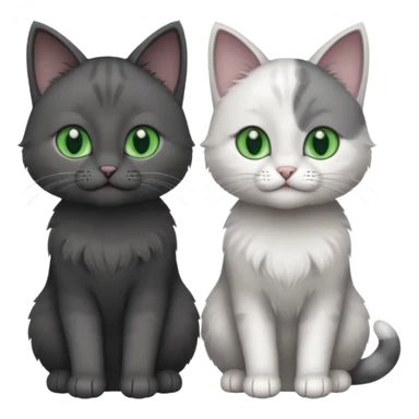 2 different coloured small cats including a dark grey and white and a completely solid dark grey with green eyes and only white paws sticker