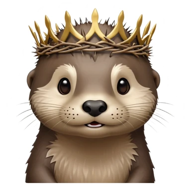 really cute confused otter face with simple thorny stem wrapped horizontally around its forehead like Jesus Christ's Crown of thorns, no crown shape on top, just thin spiky branches circling the forehead sticker