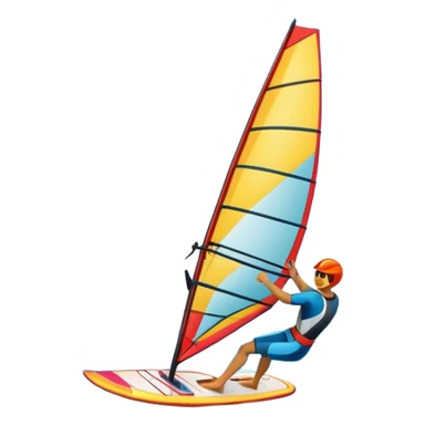 A windsurfer gliding across the ocean, with a vibrant sail catching the wind. The scene captures the motion of the board riding the ocean waves, surrounded by the bright blue sky and ocean, symbolizing the excitement and skill required in the sport of windsurfing. sticker
