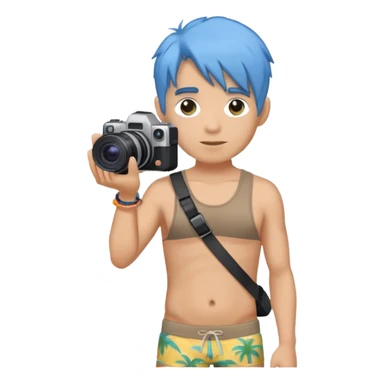 blue hair full body man with camera and beach outfit  standing sticker