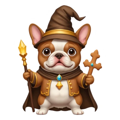 Make a French bulldog wise wizard with the skin tone of a ginger Bread man and with skin on it’s breast  sticker