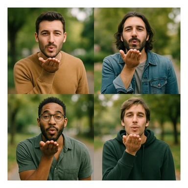 casual man blowing kiss, varied styles, outdoor environment sticker