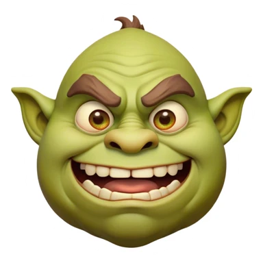Cinematic Comical Ogre Portrait Emoji, with a strikingly exaggerated, bulky figure in vivid earthy greens and browns, head tilted in a dramatically surprised expression with wide, comically bulging eyes and a goofy, oversized grin, simplified yet hilariously exaggerated, highly detailed with a soft, cartoonish glowing outline capturing the playful absurdity of a meme-worthy ogre! sticker