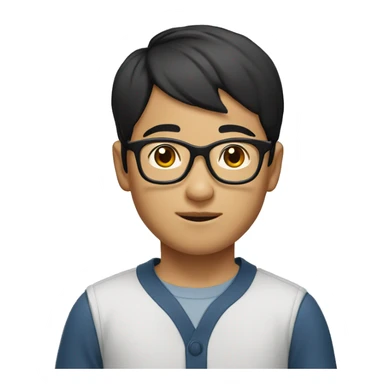 short black haired asian in early 12's boy with glasses sticker
