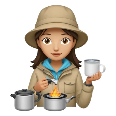 A woman camper boiling water on a portable stove, enjoying the outdoor sticker