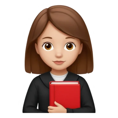 brown braid hair girl kid, student, black gile, red book sticker
