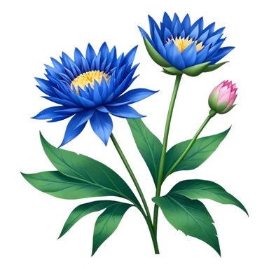 luxuriant, bouquet Cornflower, stem, Water Lily leaf sticker