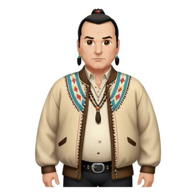 unhealthy steven segal standing render-entire-body balding with ponytail. pot belly. native american style jacket-with-tassles black pants big belly sticker