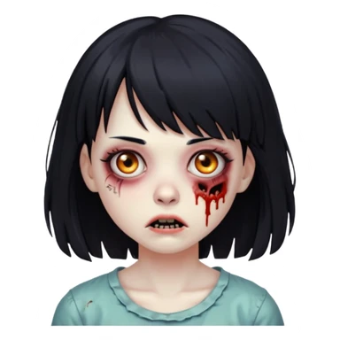 Faça uma zombie menina com franja e cabelo meio comprimido preto sticker