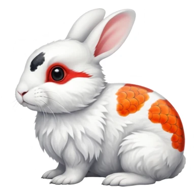 Asian Painted Fluffy Realistic Dwarf-Hotot-Rabbit-Rock-Ptarmigan-Koi-Fish-Animal-hybrid, full body, with red marking over eye sticker