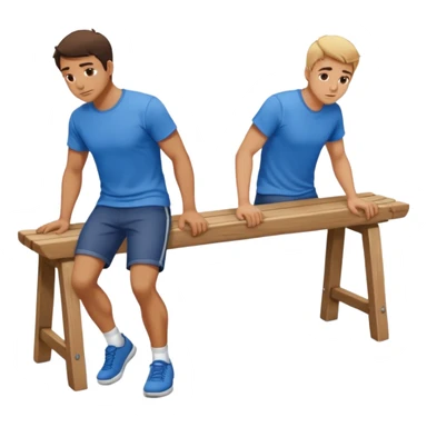 A man bent over a bench and andother man behind him sticker