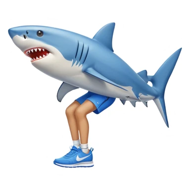 shark on the beach with human legs wearing blue Nike shoes, emoji style sticker