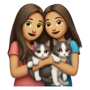 Two long hair brunettes keeping two cats in their hands sticker