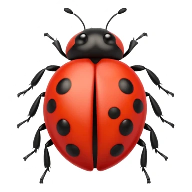 A 3D Apple-style emoji of a cute red ladybug with black spots, shiny smooth body, small antennae, and gentle light reflection on its wings. Centered, clean white background, colorful and playful design. sticker