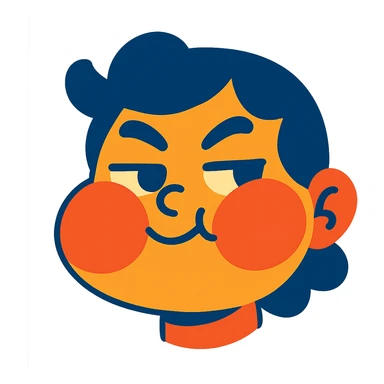 vibrant toon style face with cheeks puffed out, playful smirk, blushing sticker