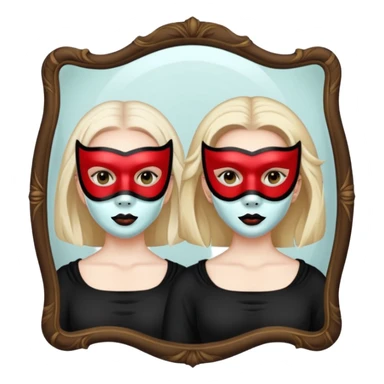 Killer on mask  in mirror behind woman sticker