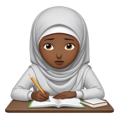 hijabi student doing homework looking stressed, suffering and crying sticker