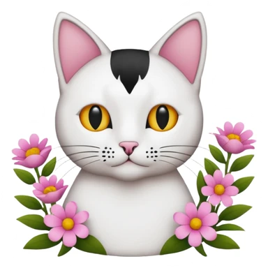 Modern outline icon of a cat with flowers sticker