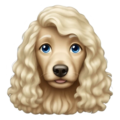 blue eyed very old long haired blonde lady with dark brown Cockapoo puppy dog sticker