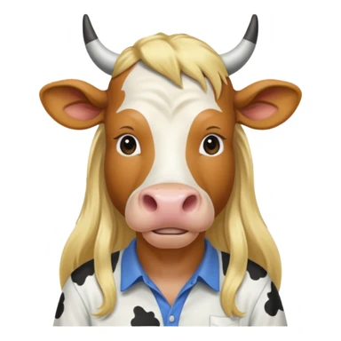 cow with long blonde hair and shirt sticker