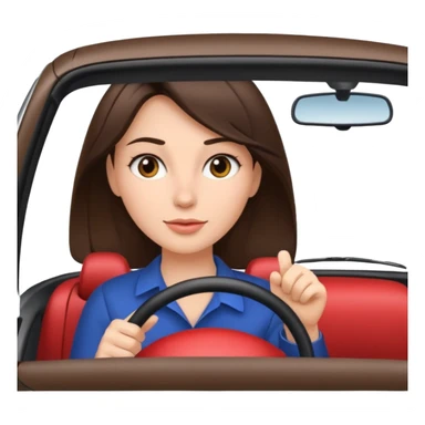 Brunette woman driving car like crazy. NewHappy face confidence  sticker