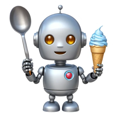 The cute robot is holding dessert in its hands, 3d emoji sticker