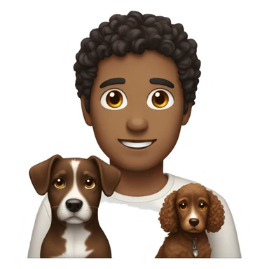 dark haired guy and dark haired curly girl with brown dog sticker