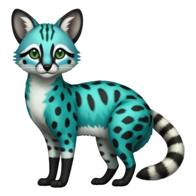 Cobalt-Blue green turquoise black white genet-civet-serval-furret-Noibat-fusion-hybrid-creature (full body) sticker