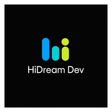 create high dream logo like this with text "HIDream Dev", black background  sticker