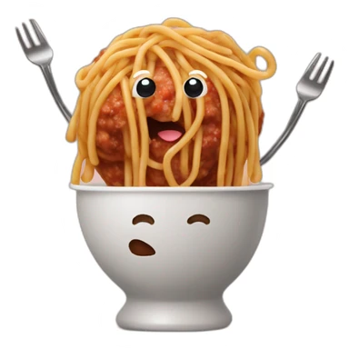 Spaghetti and meatballs with a face, arms and legs, doing something random sticker