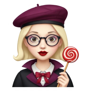 Vampire with lollipop, beret and glasses sticker