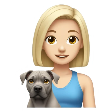 Blonde girl with a gray Staffordshire terrier; she has blue eyes and shoulder-length hair  sticker